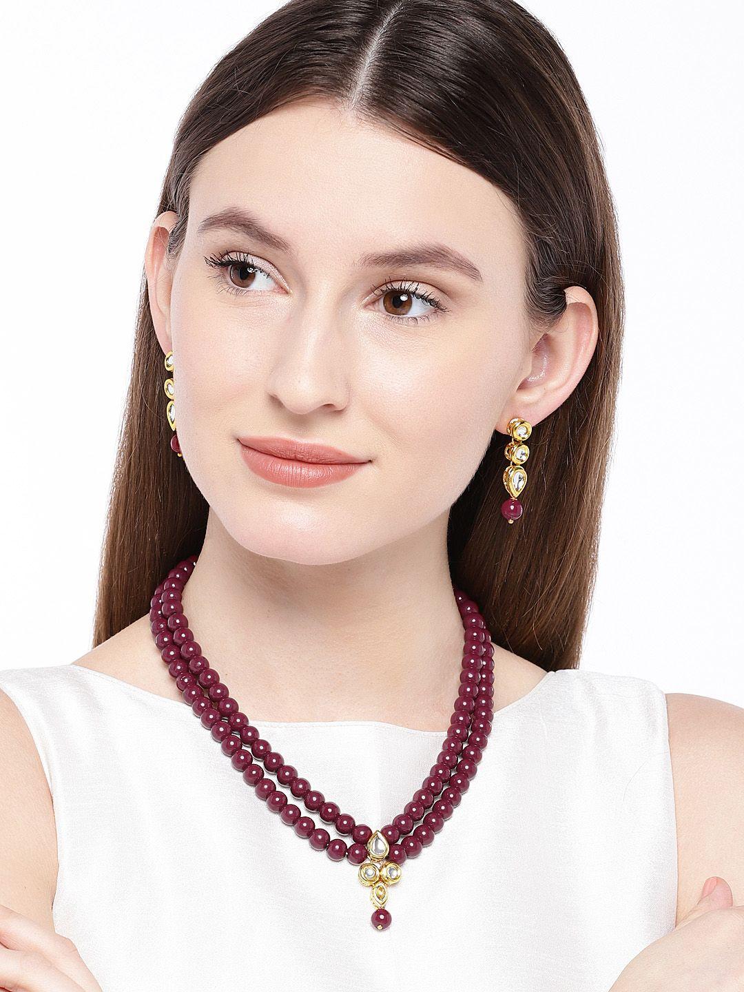 peora women gold-plated & kundan faux pearl jewellery set