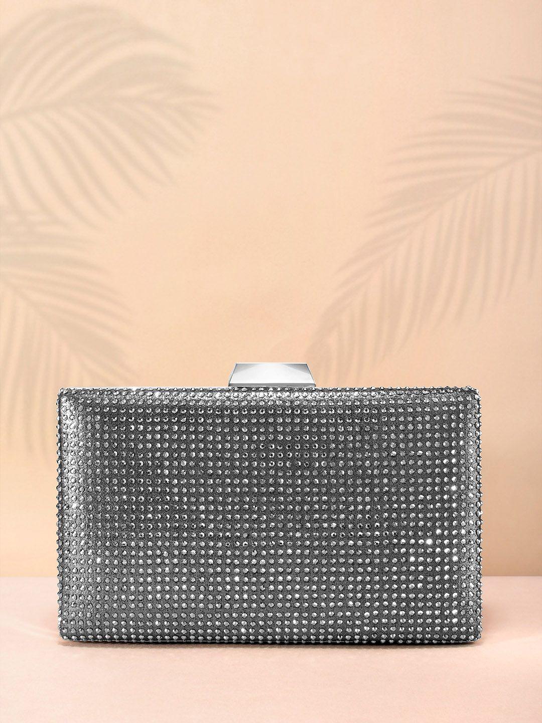 peora women grey embellished box clutch
