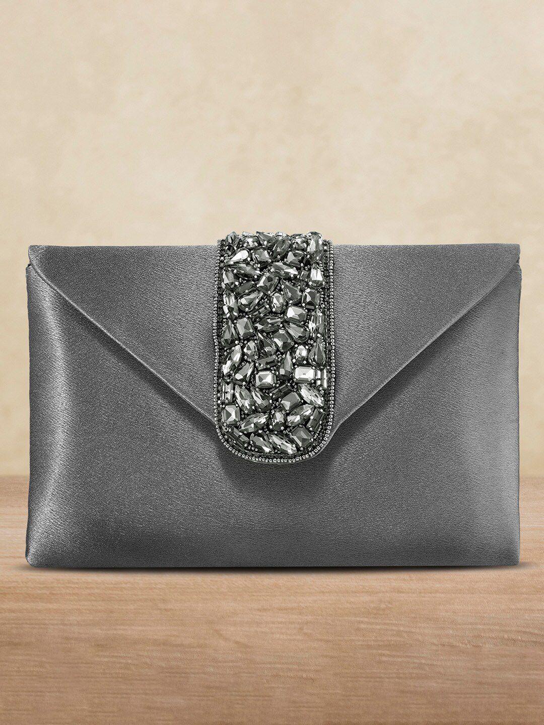 peora women grey embellished purse clutch