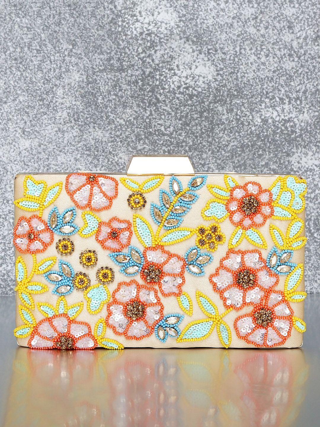 peora yellow & blue embellished purse clutch