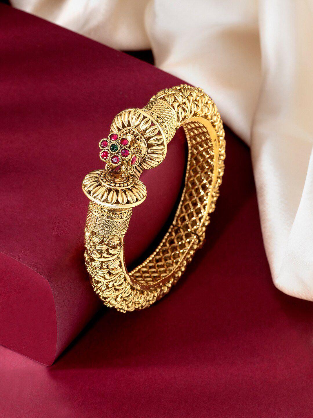 peora american diamond gold-plated kada bracelet