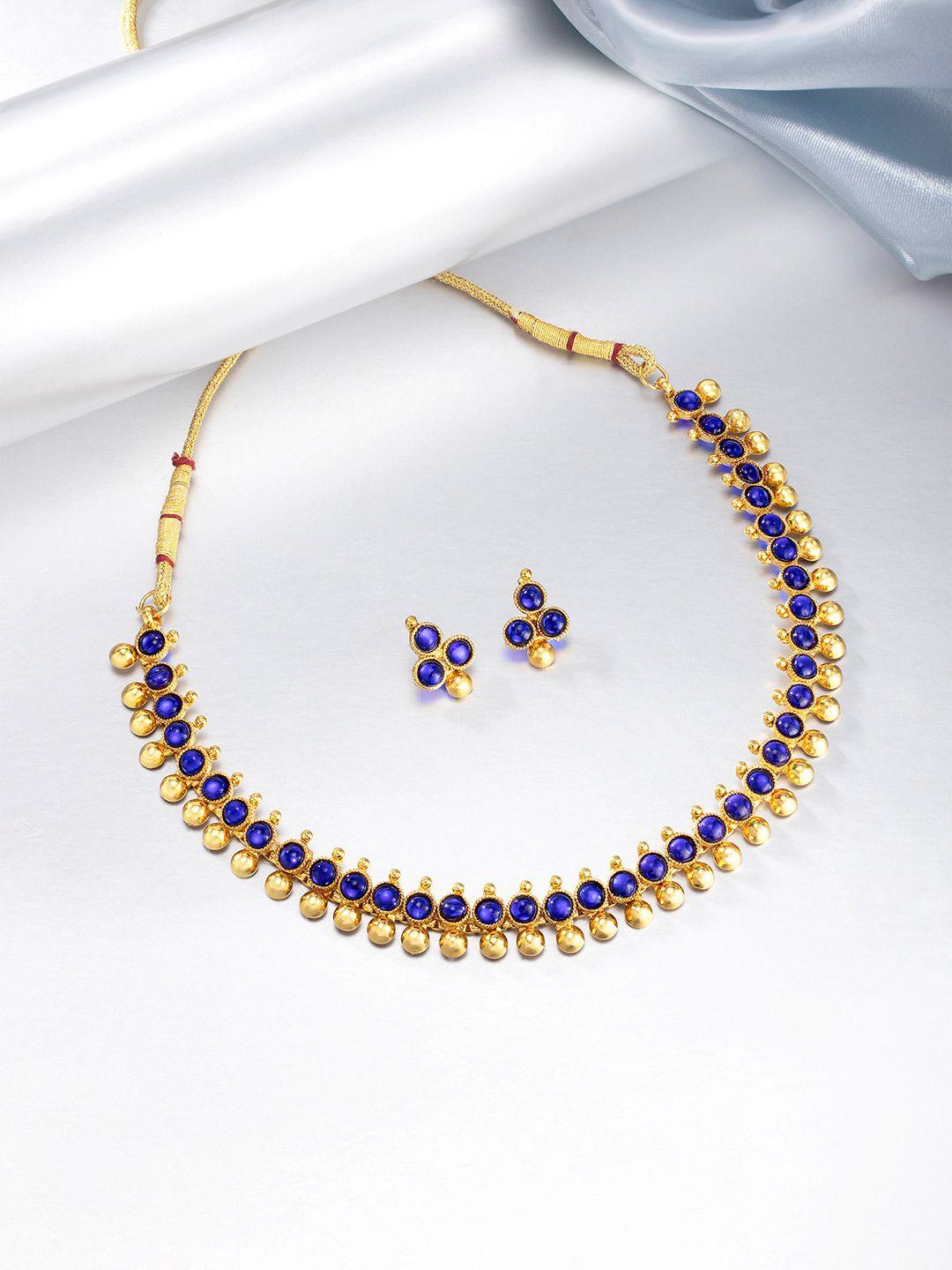 peora blue & gold-toned stone studded jewellery set