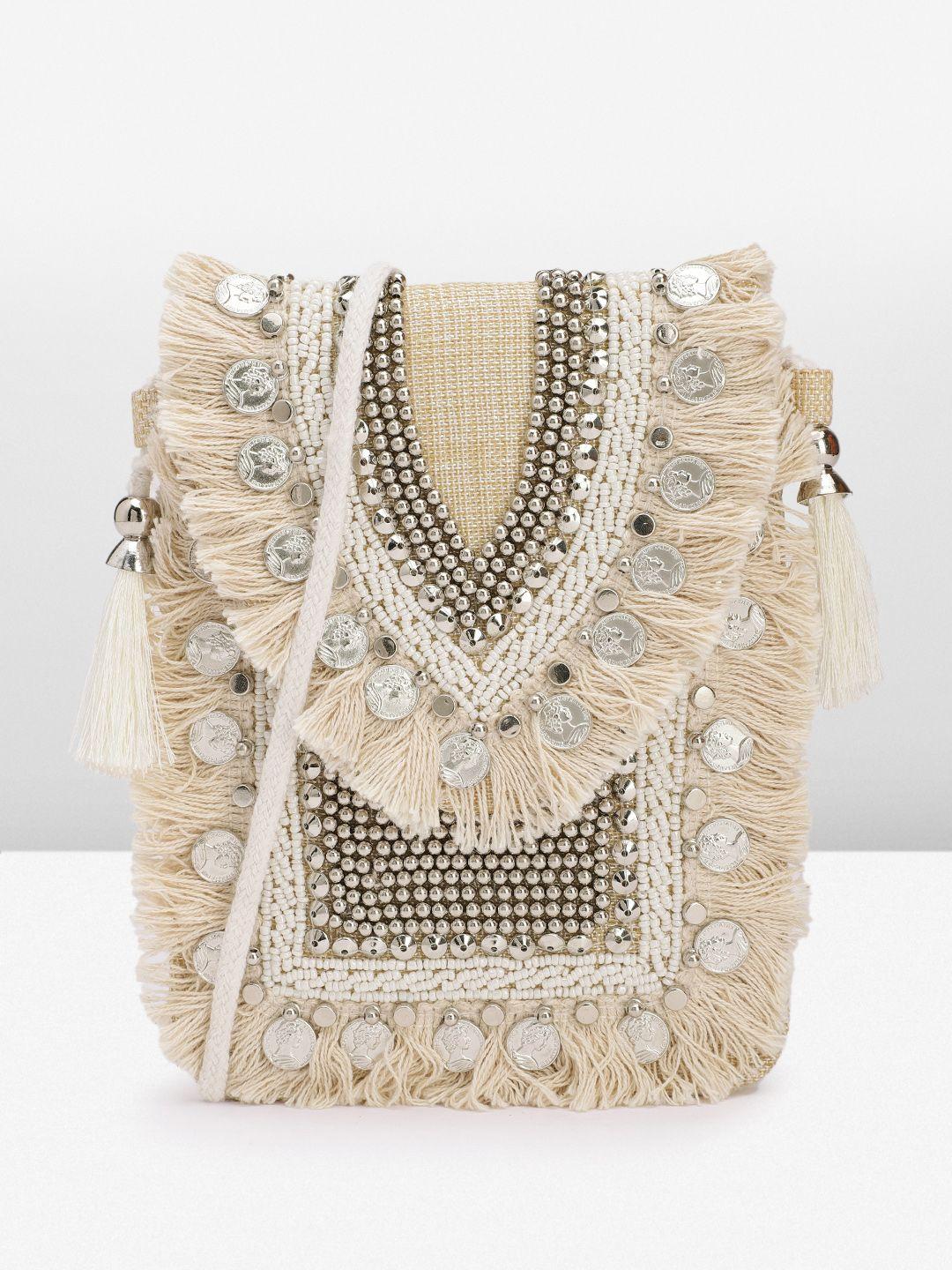 peora embroidered fringed envelope clutch