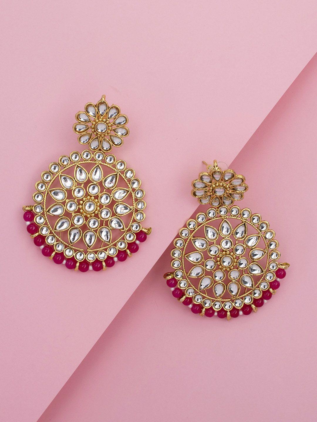 peora gold-plated & pink contemporary drop earrings
