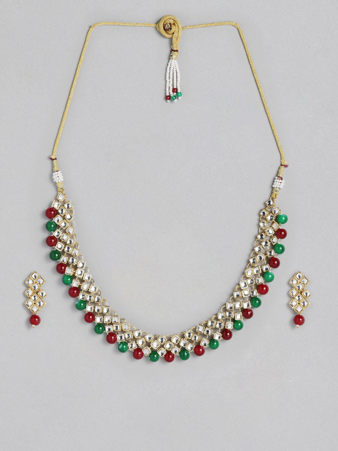 peora gold-plated & white kundan studded necklace set
