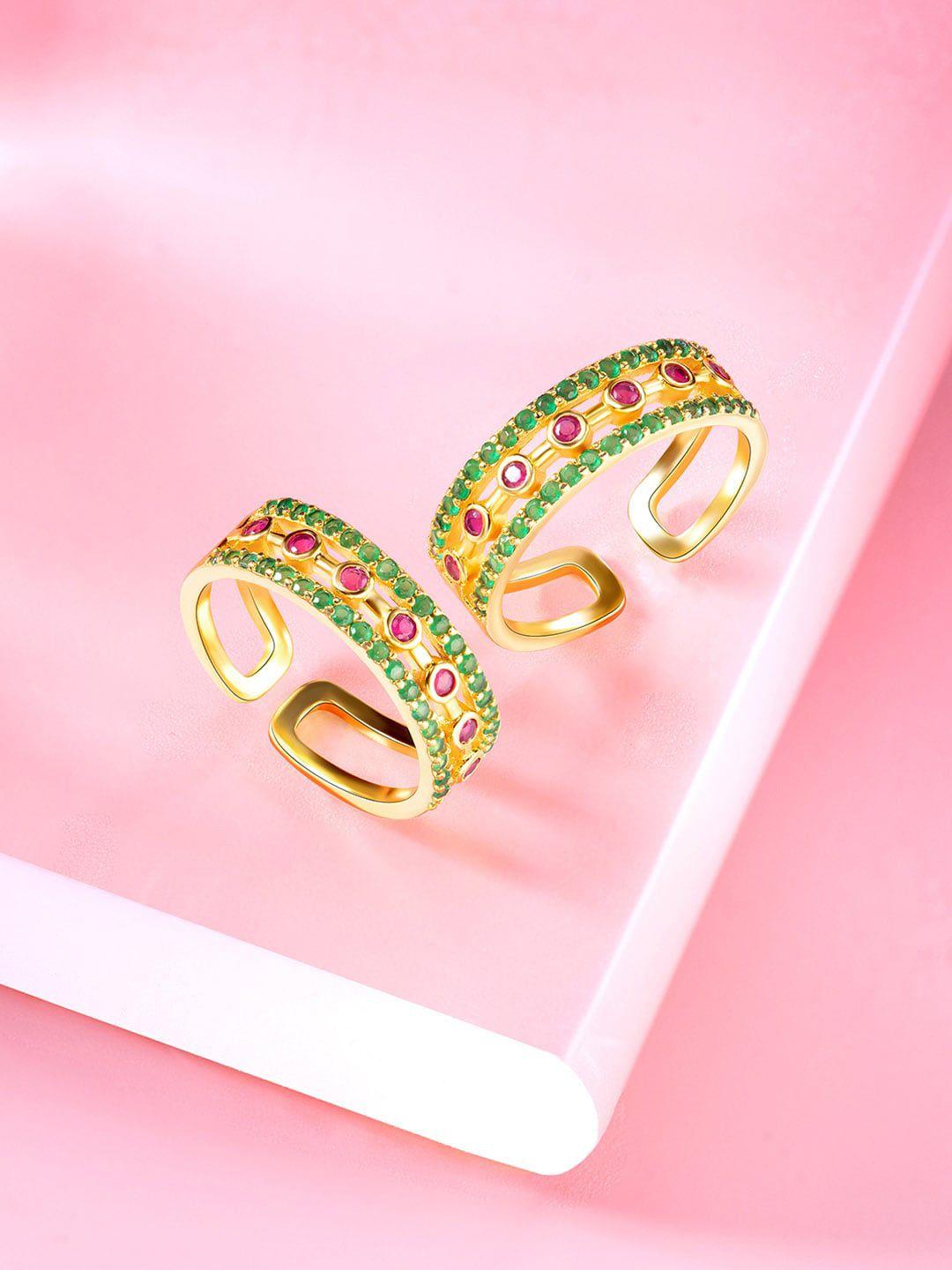 peora gold-plated cz-studded adjustable toe rings