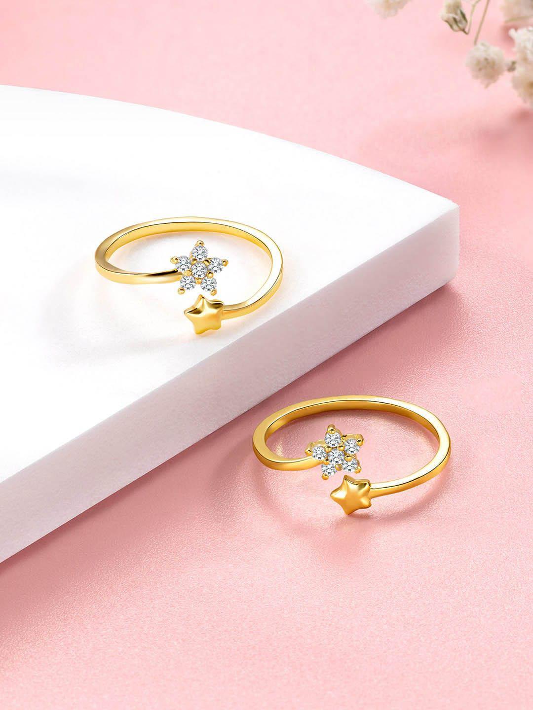 peora gold-plated cz-studded adjustable toe rings