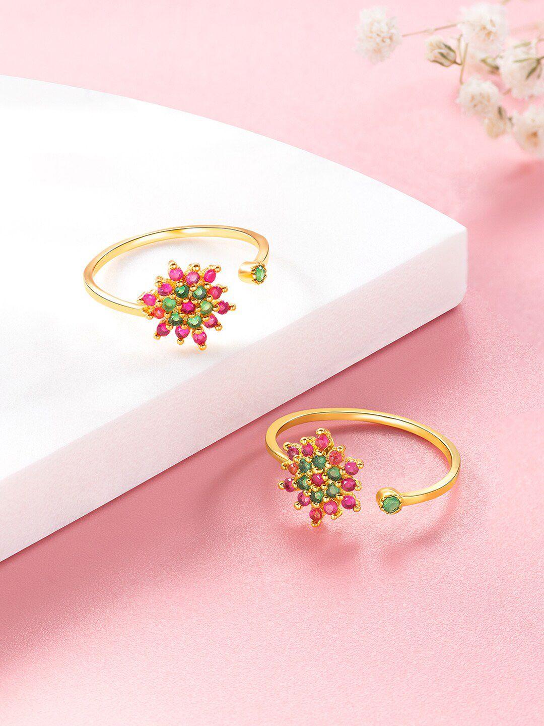 peora gold-plated cz-studded flower charm  adjustable toe rings