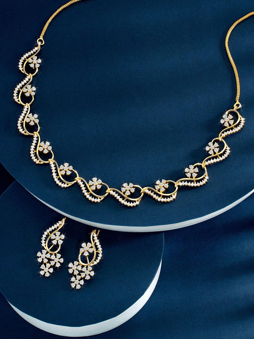 peora gold plated cz studded jewellery set