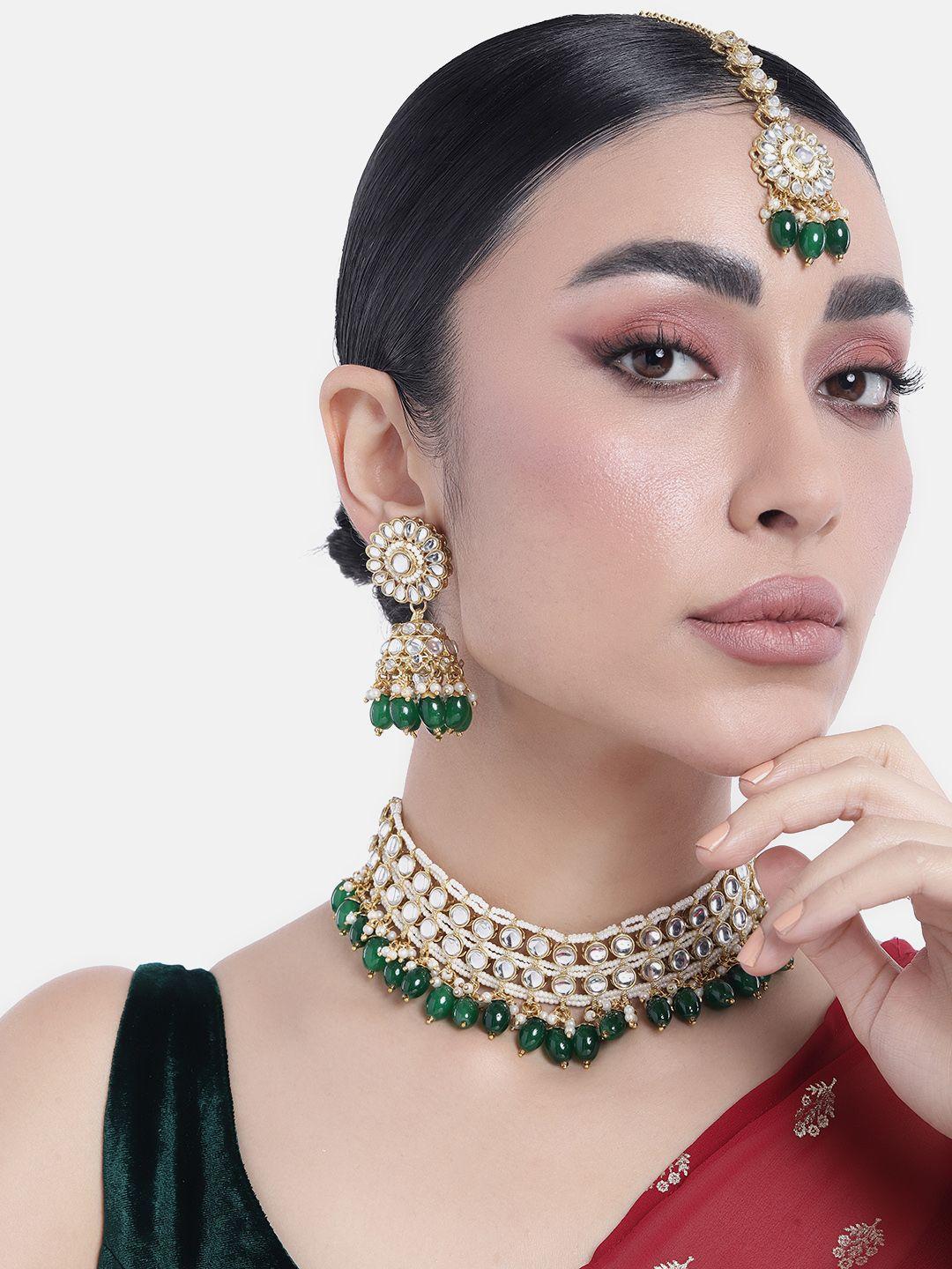 peora gold-plated kundan choker necklace jewellery set