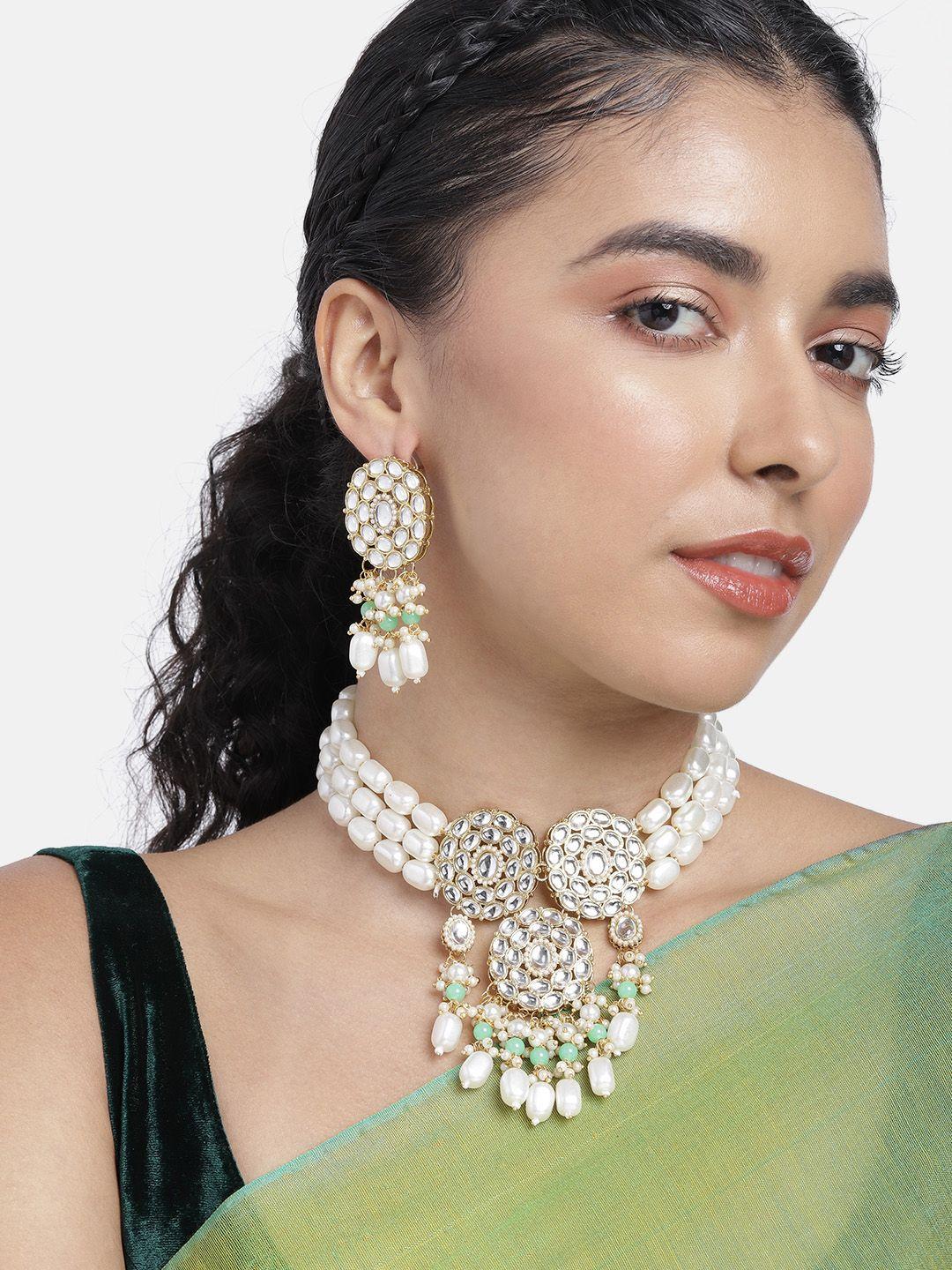 peora gold-plated kundan-studded choker necklace jewellery set