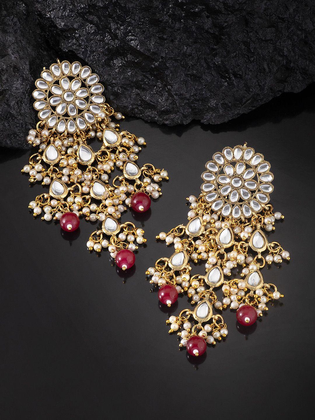peora gold plated kundan studded classic chandelier drop earrings