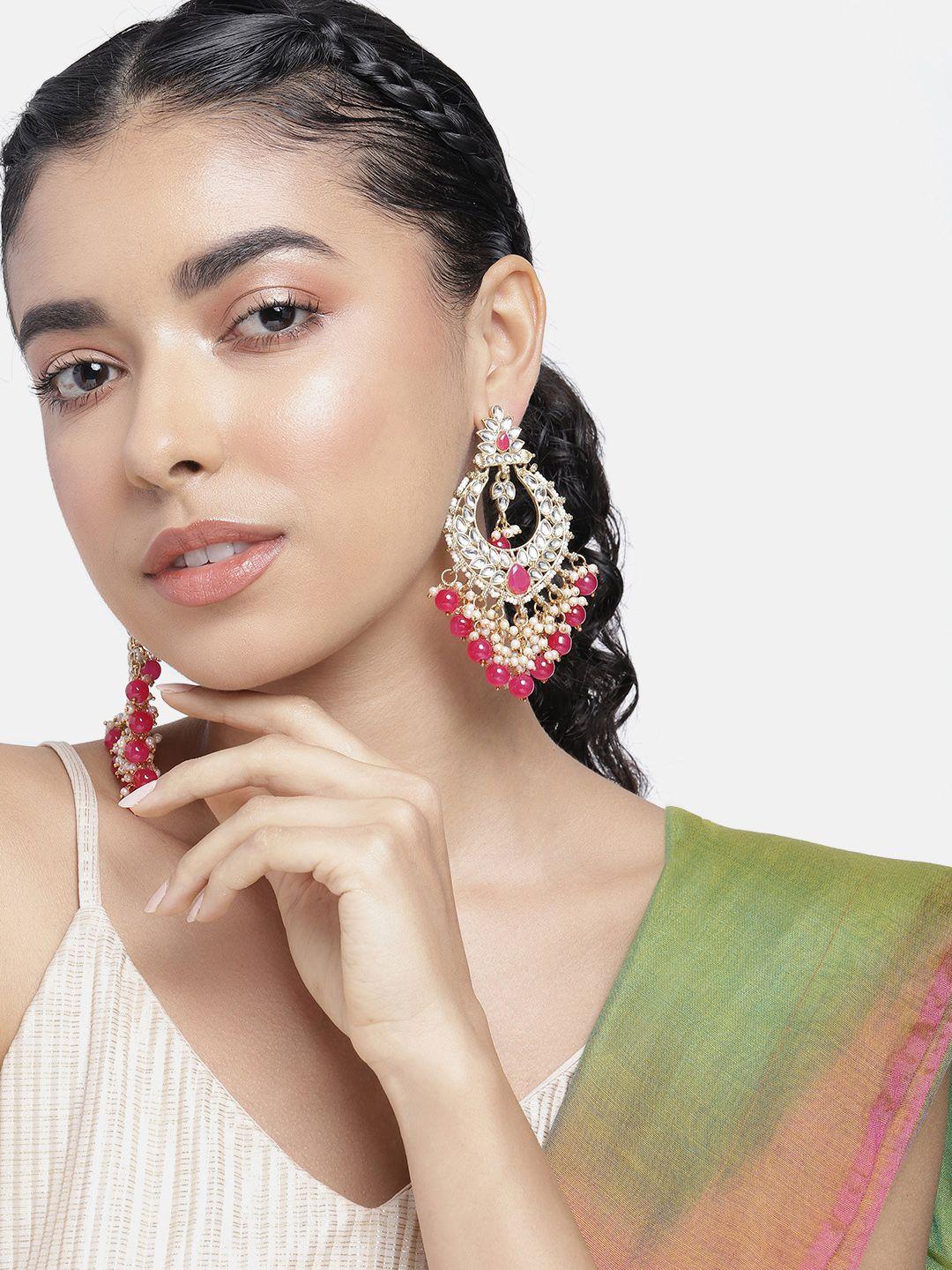peora gold-plated kundan studded classic drop earrings