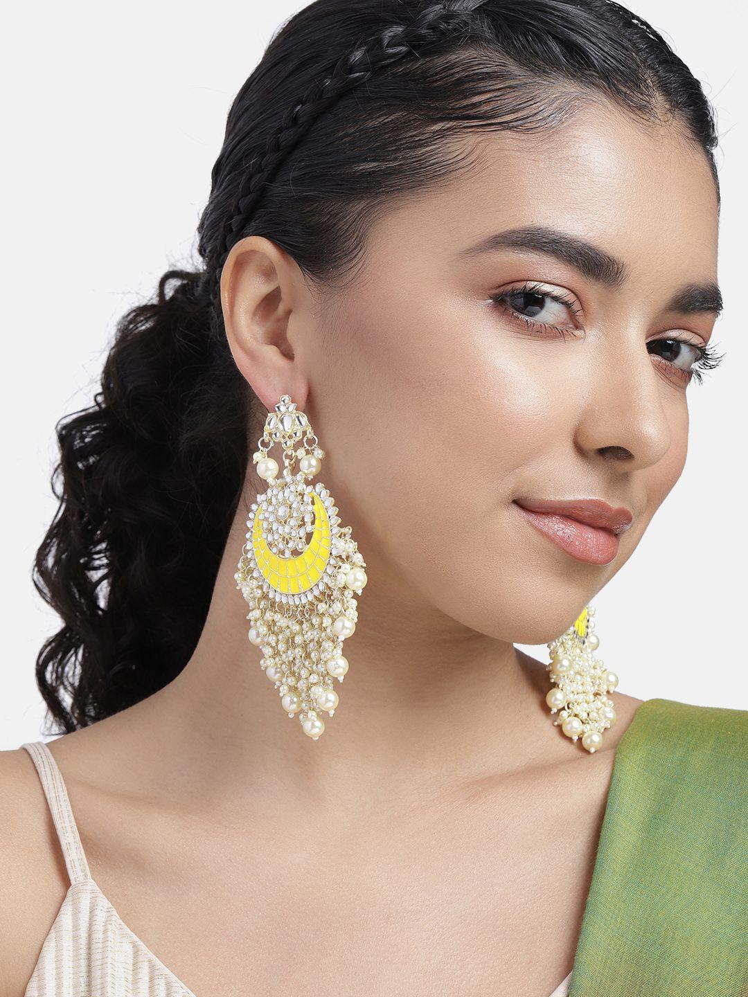 peora gold-plated kundan studded crescent shaped chandbalis earrings