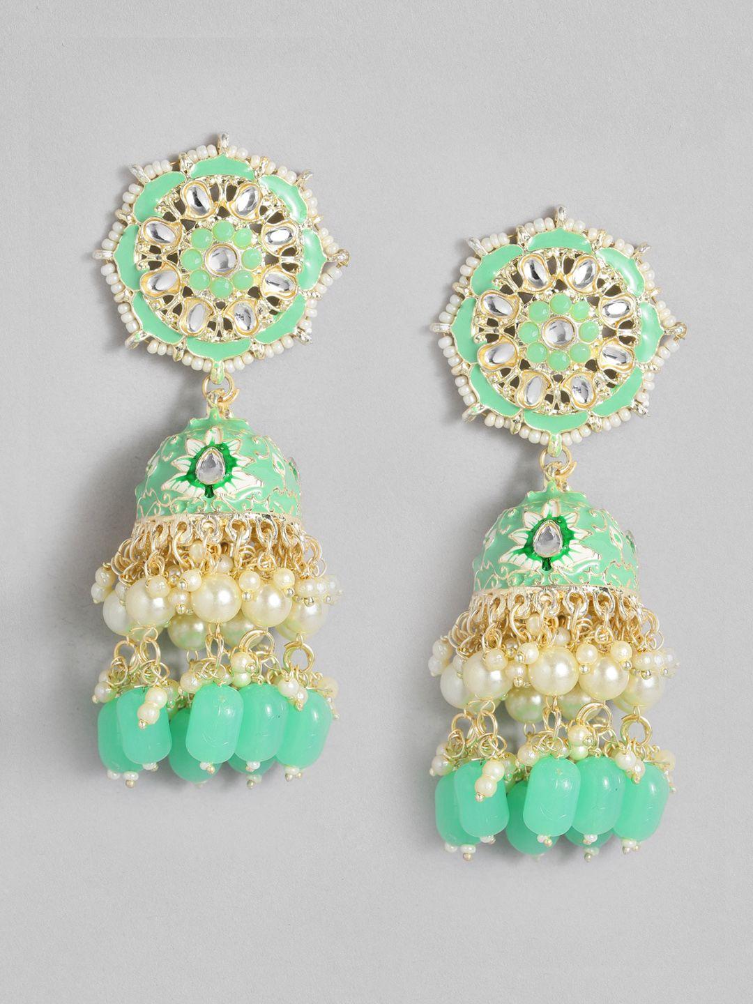 peora gold-plated kundan studded dome shaped jhumkas earrings