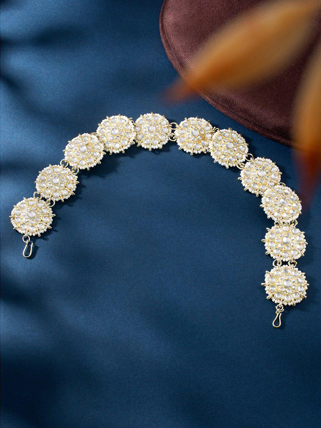 peora gold-plated kundan studded sheeshphool head jewellery