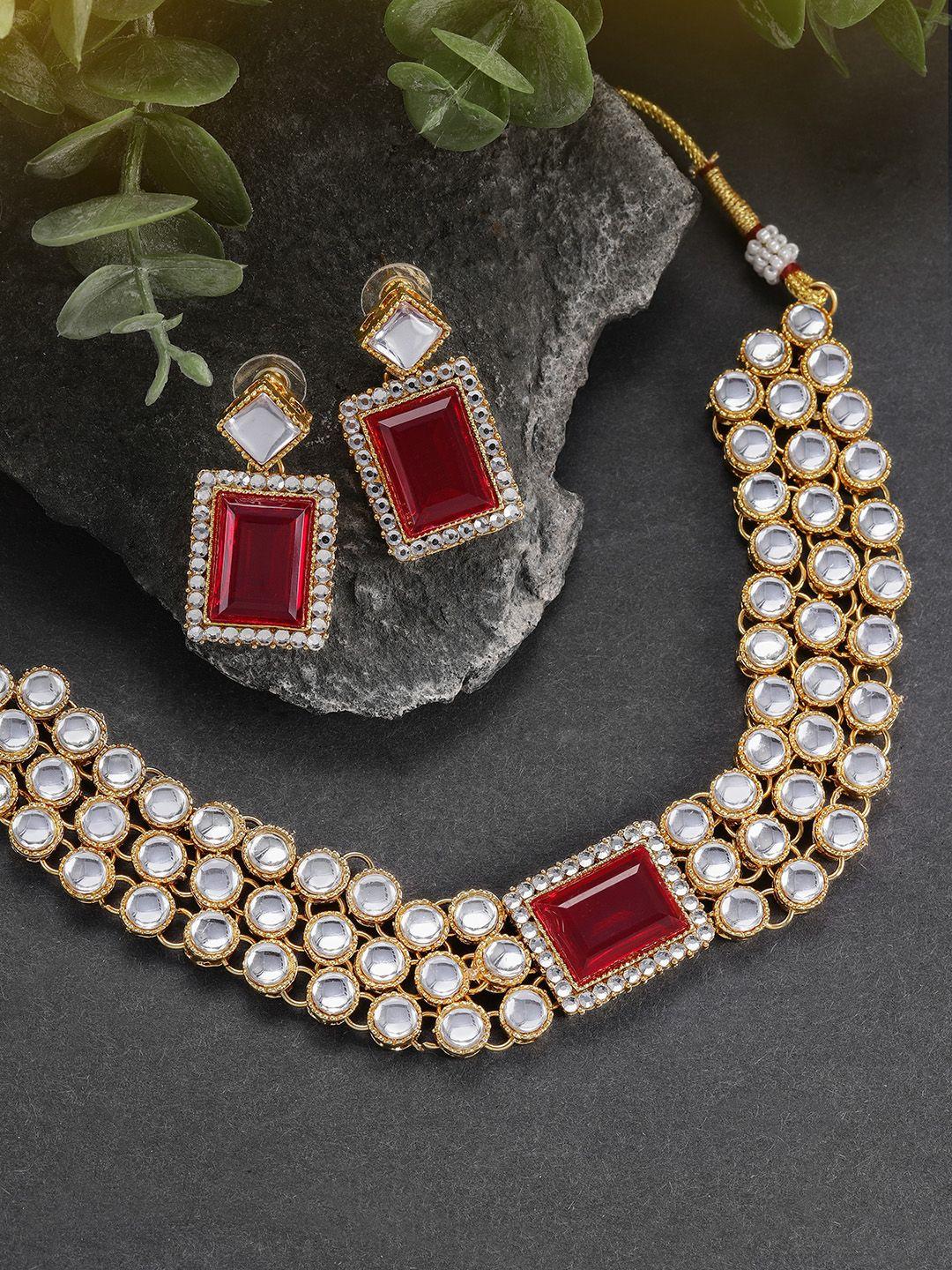 peora gold-plated maroon choker necklace jewellery set