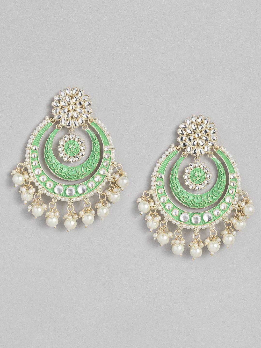 peora gold-plated pearl & kundan studded contemporary chandbalis