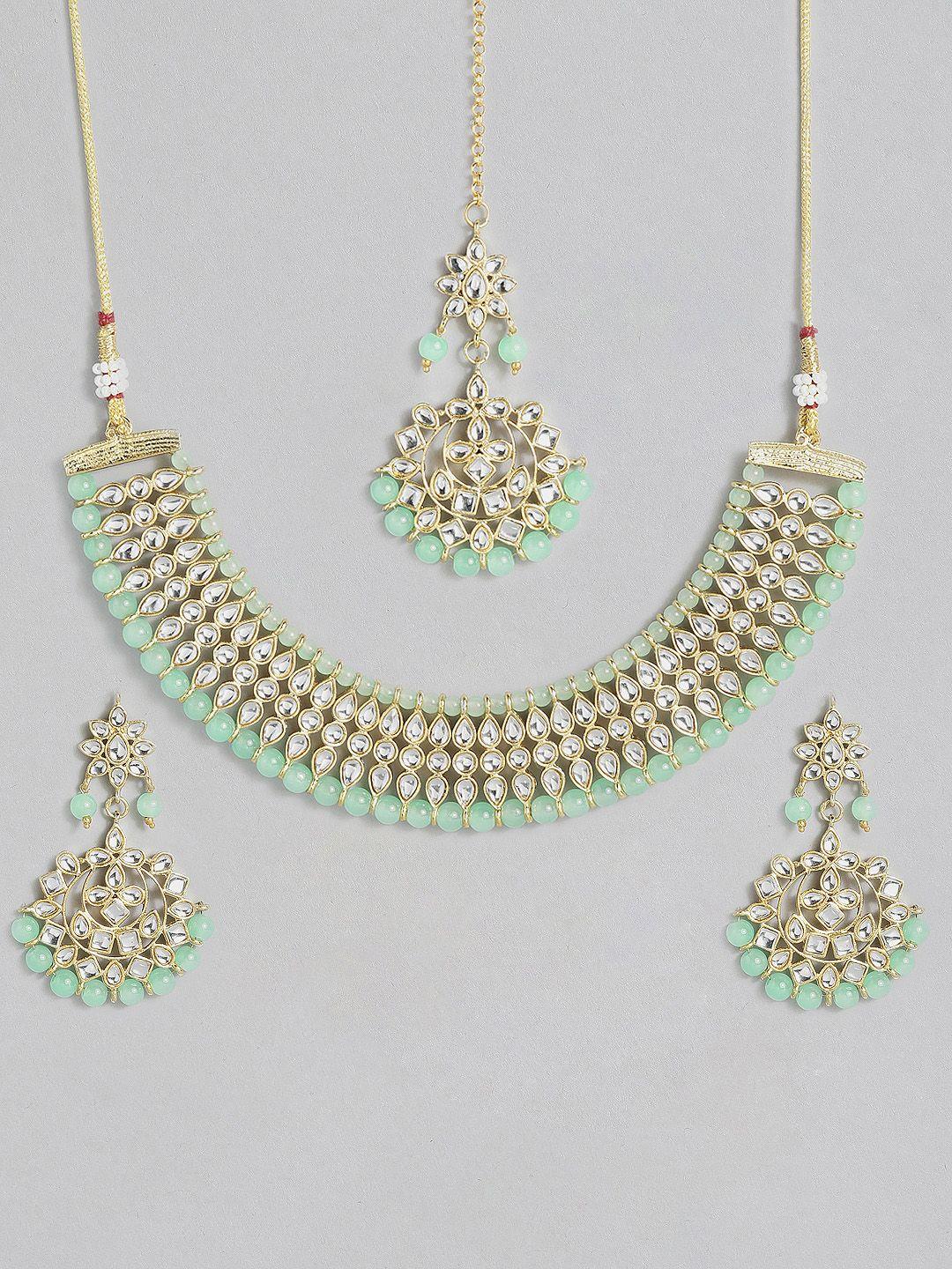 peora gold-plated pearl kundan choker necklace jewellery set