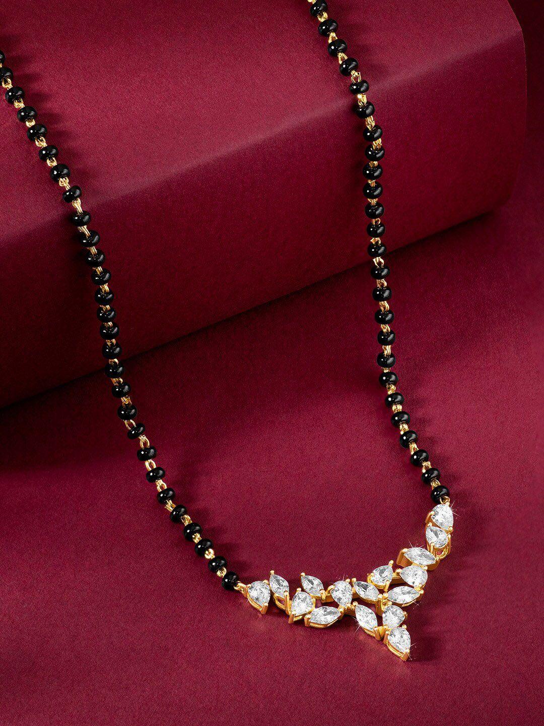 peora gold-plated stone-studded & beaded mangalsutra