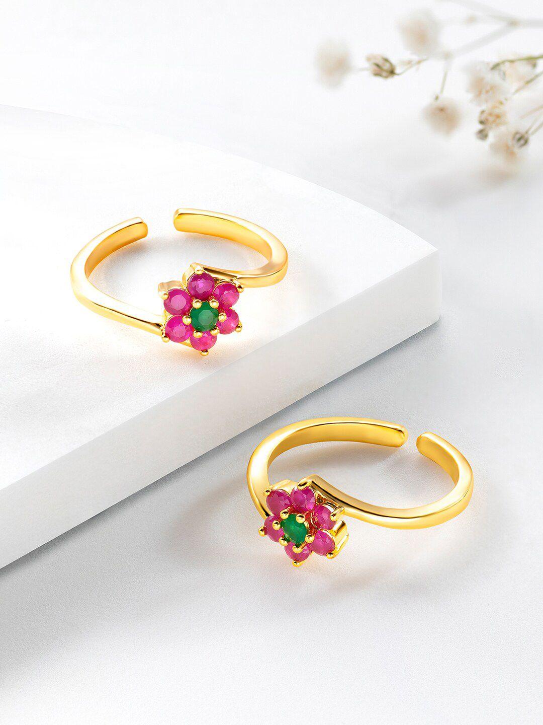 peora gold-plated stone-studded adjustable toe rings