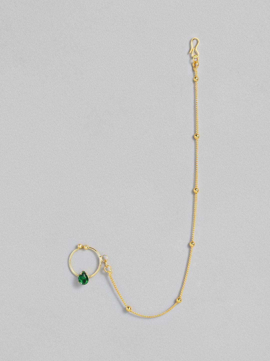 peora green gold-plated traditional nose ring without piercing pearl beaded chain