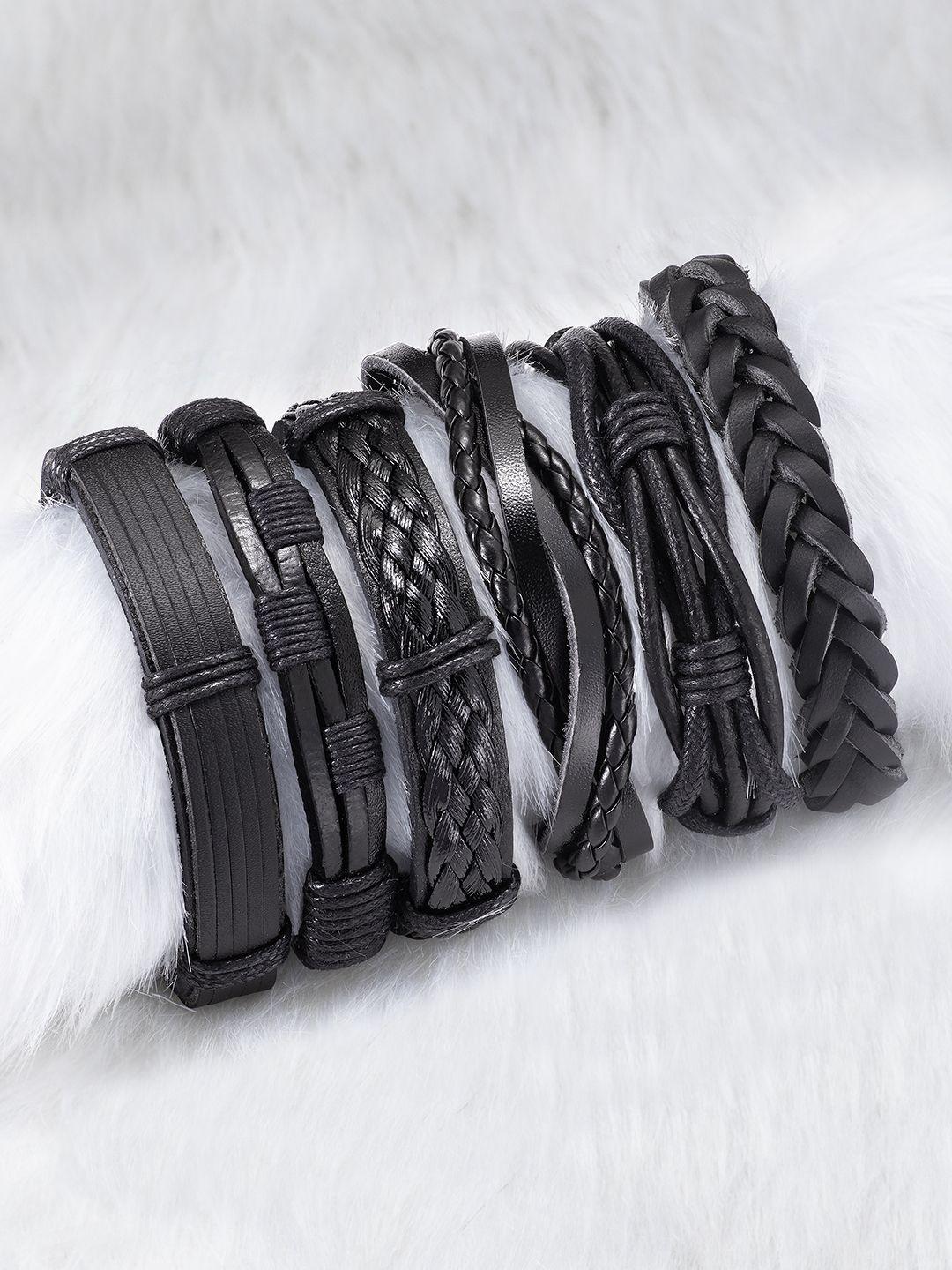 peora men black pack of 6 leather multistrand bracelet