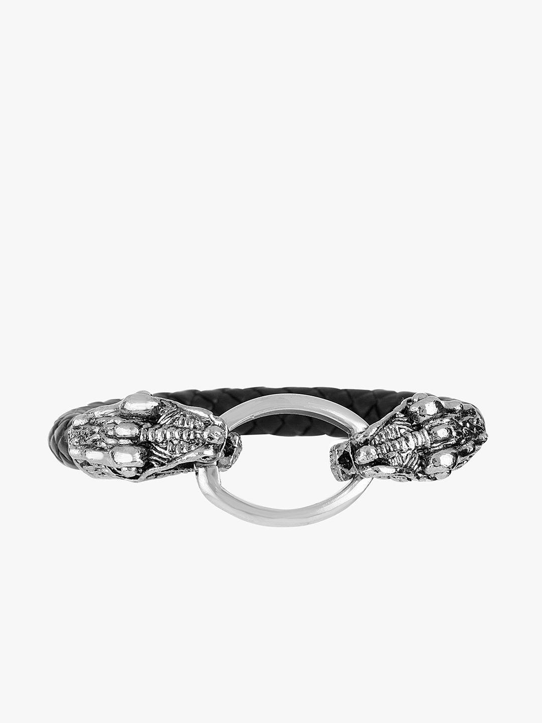 peora men black stainless steel silver-plated wraparound bracelet