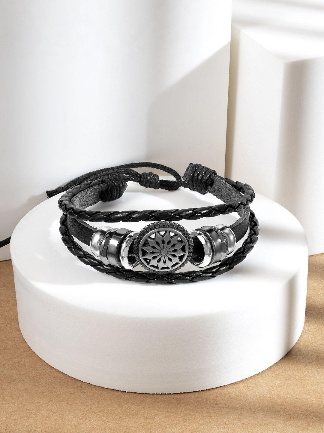 peora men leather silver-plated multistrand bracelet