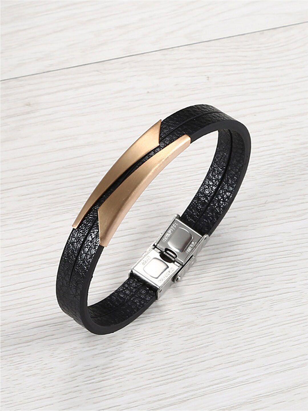 peora men rose gold-plated synthetic leather link bracelet