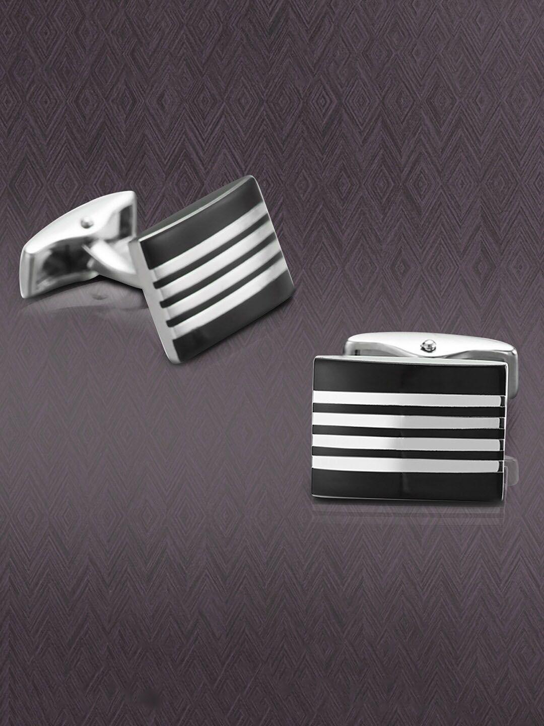 peora men silver-plated textured square cufflinks