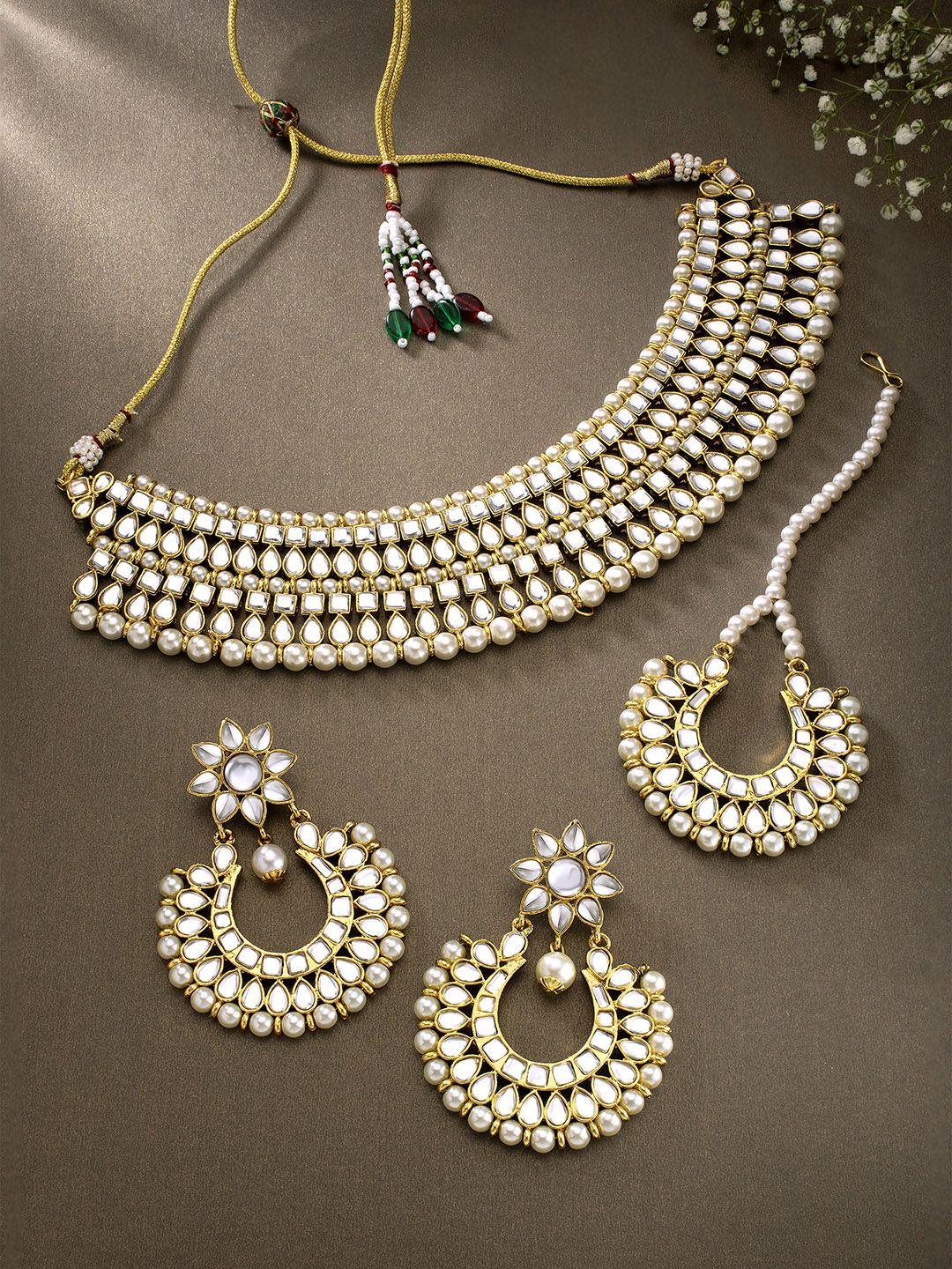 peora off-white gold-plated kundan studded jewellery set