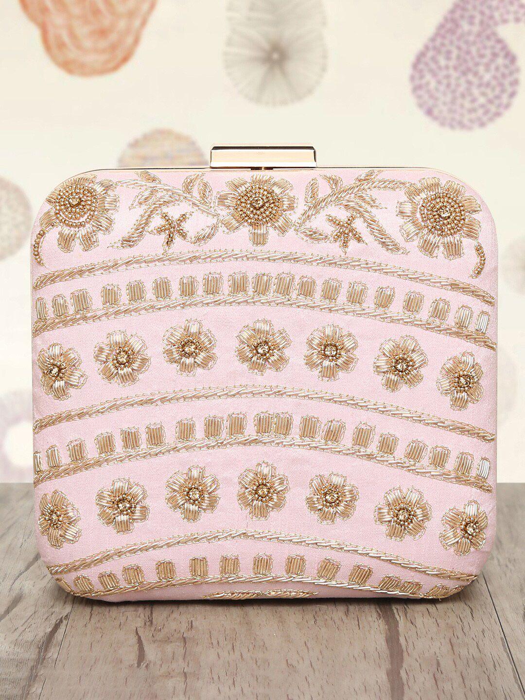 peora pink & gold-toned embellished purse clutch