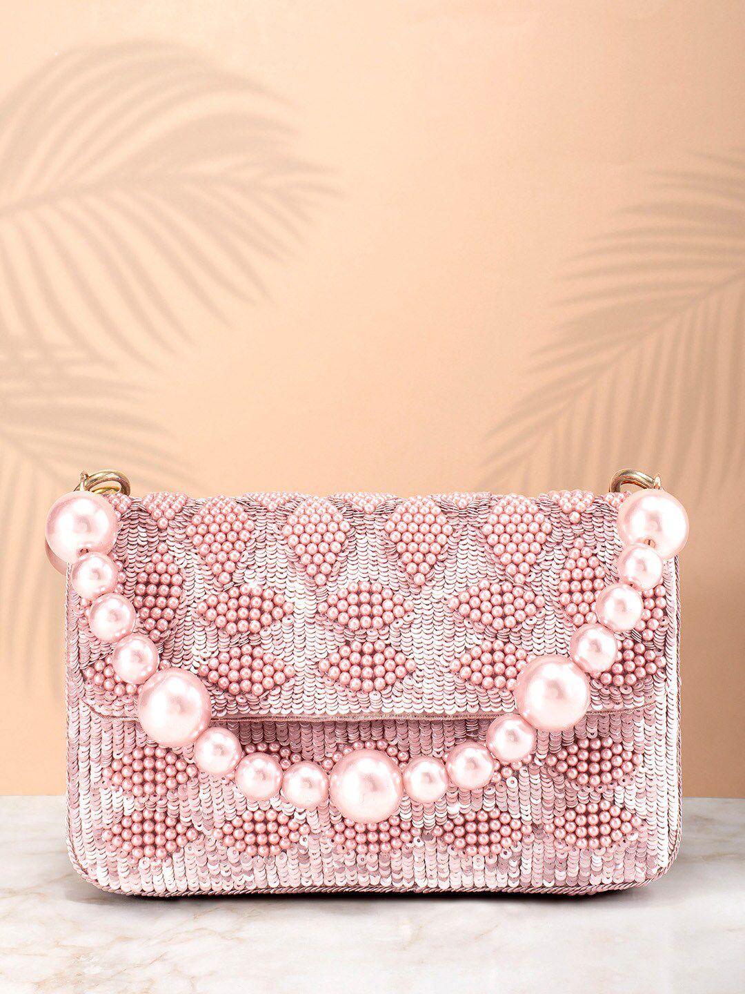 peora pink embellished envelope clutch