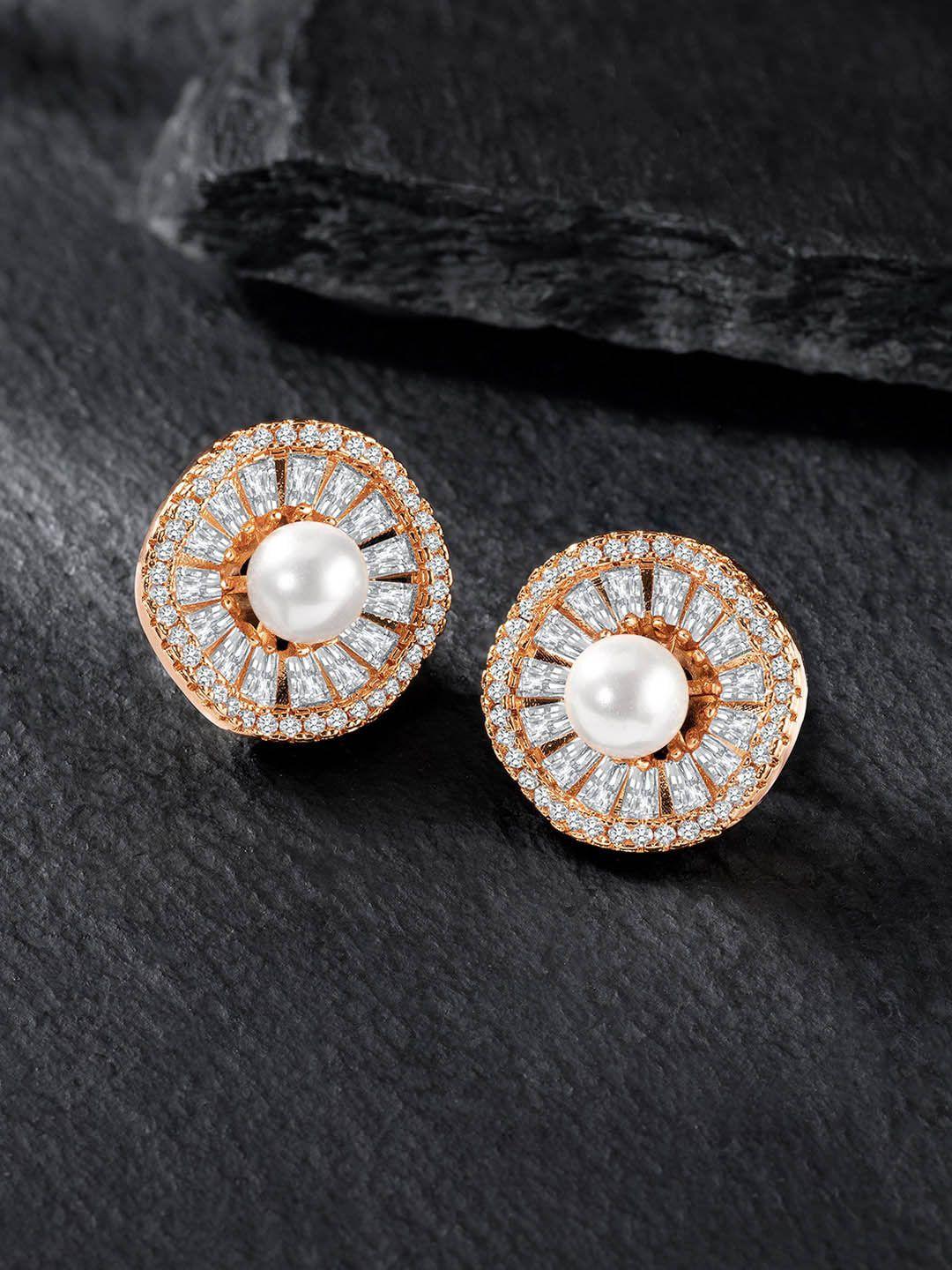 peora rose gold-plated contemporary studded studs earrings