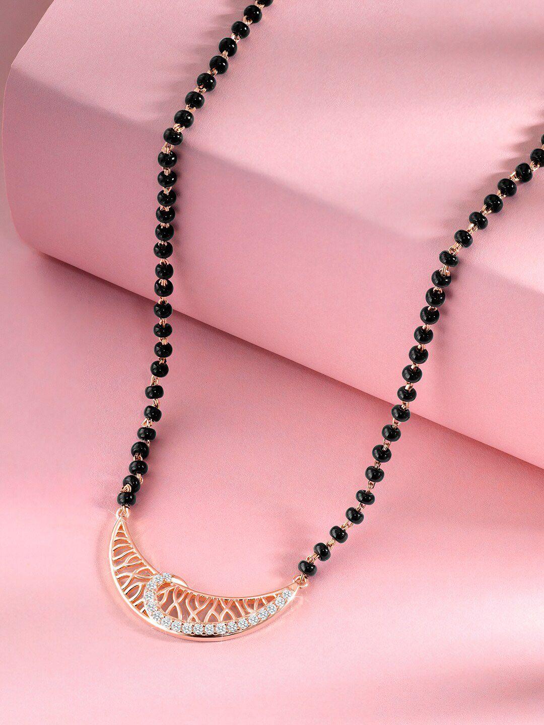 peora rose gold-plated stone-studded & beaded mangalsutra
