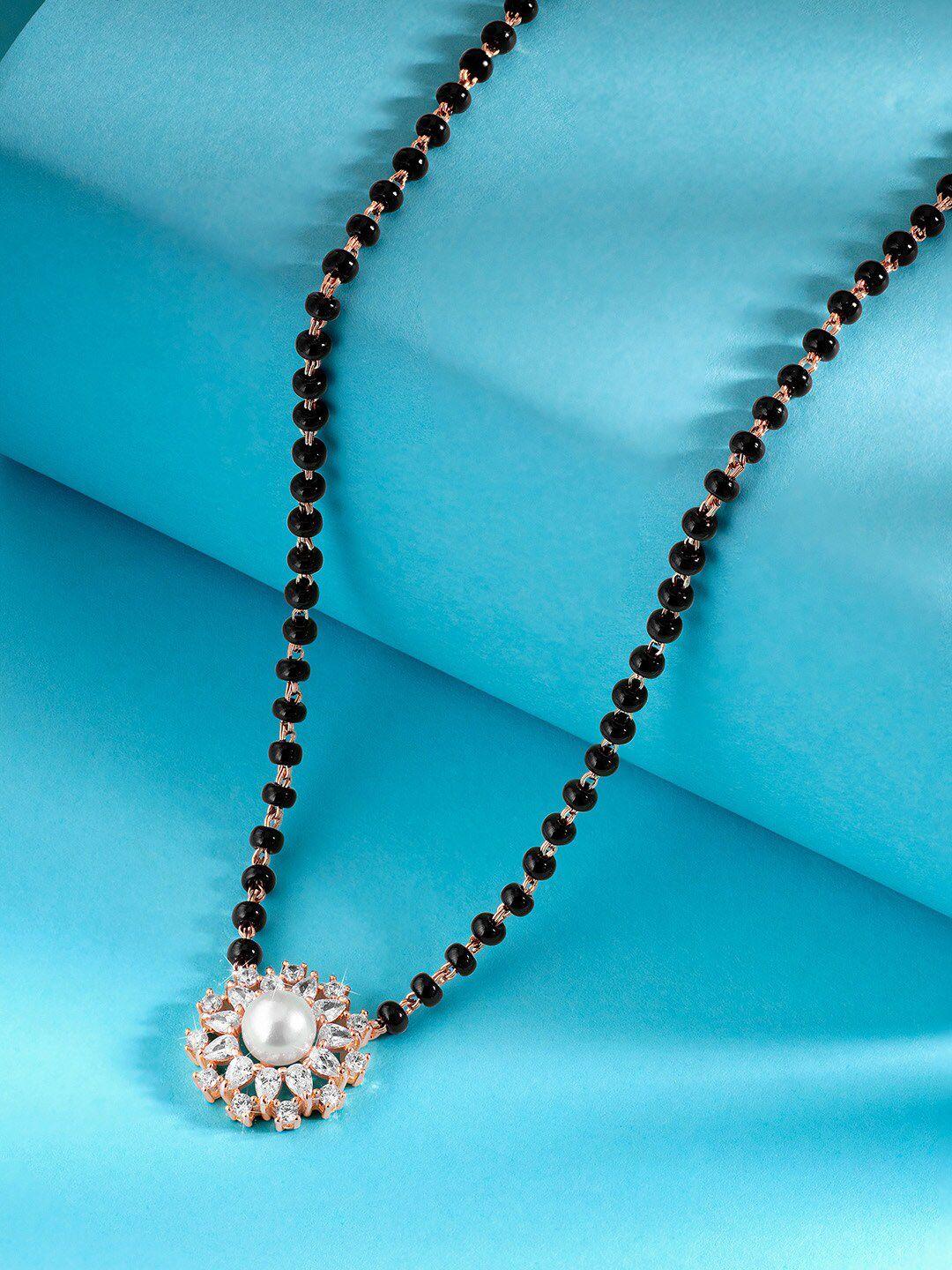 peora rose gold-plated stone studded & beaded mangalsutra