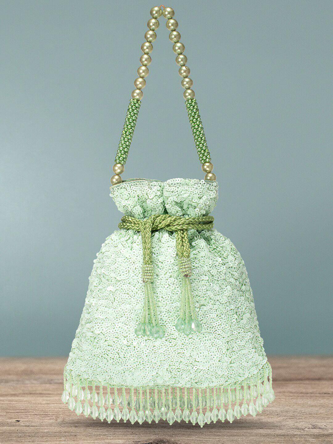 peora sea green sequinned embellished potli bag
