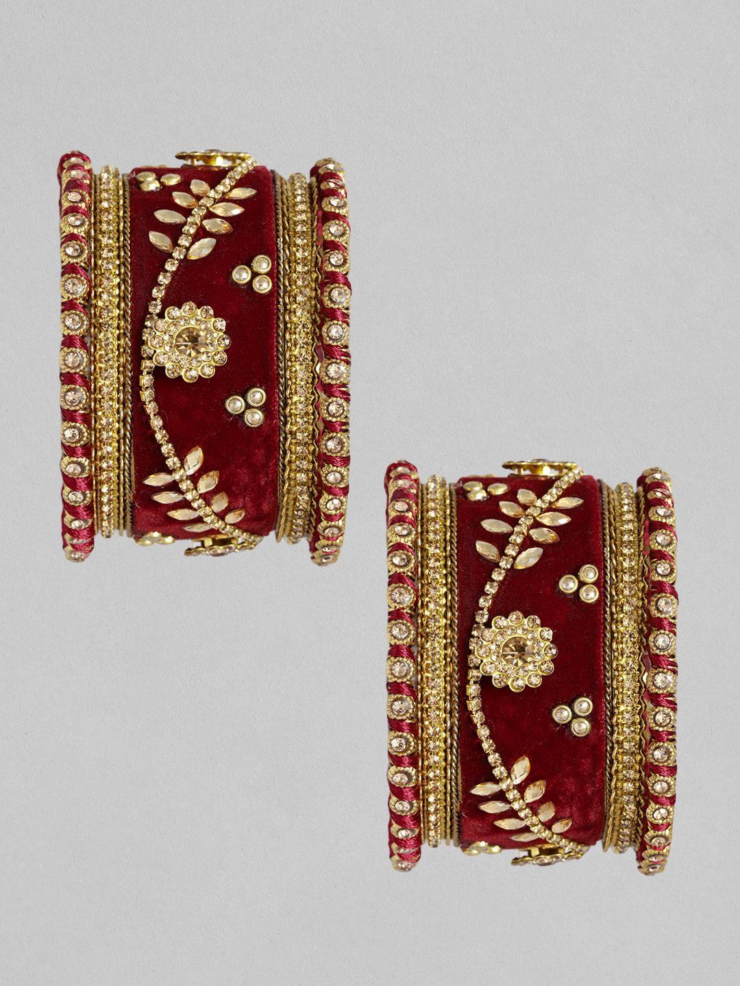 peora set of 10 gold-plated kundan-studded alloy bangles