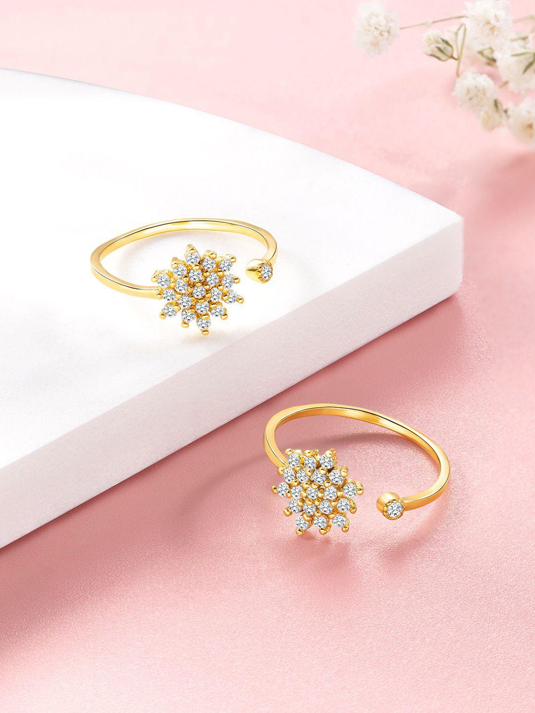 peora set of 2 gold-plated & cz stone-studded toe rings