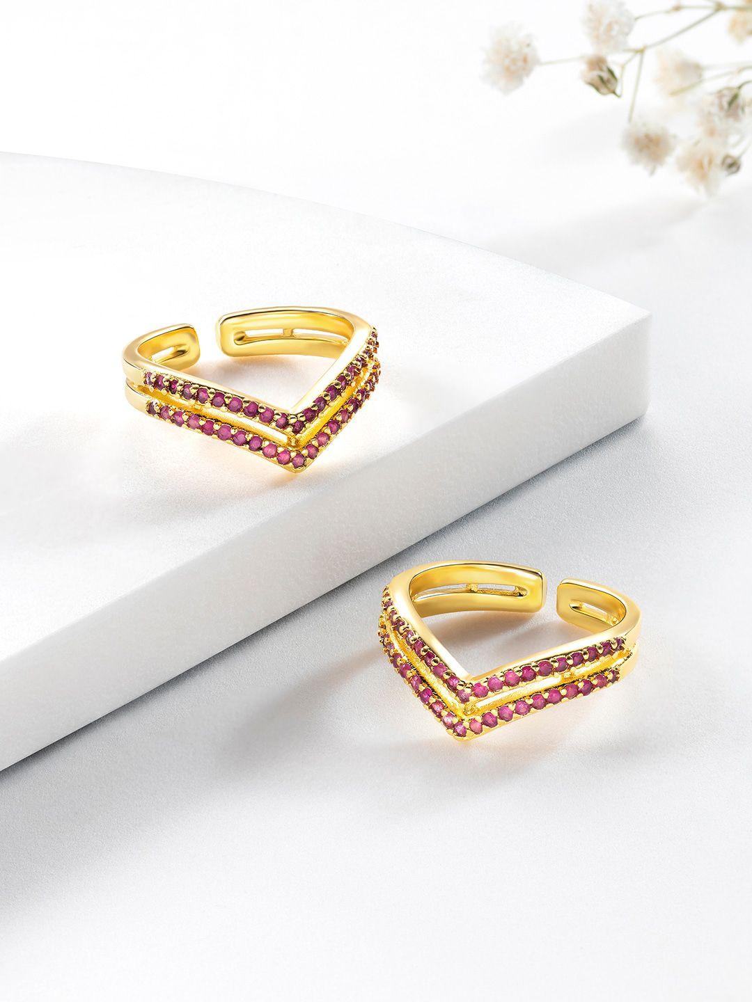 peora set of 2 gold plated cubic zirconia studded toe rings