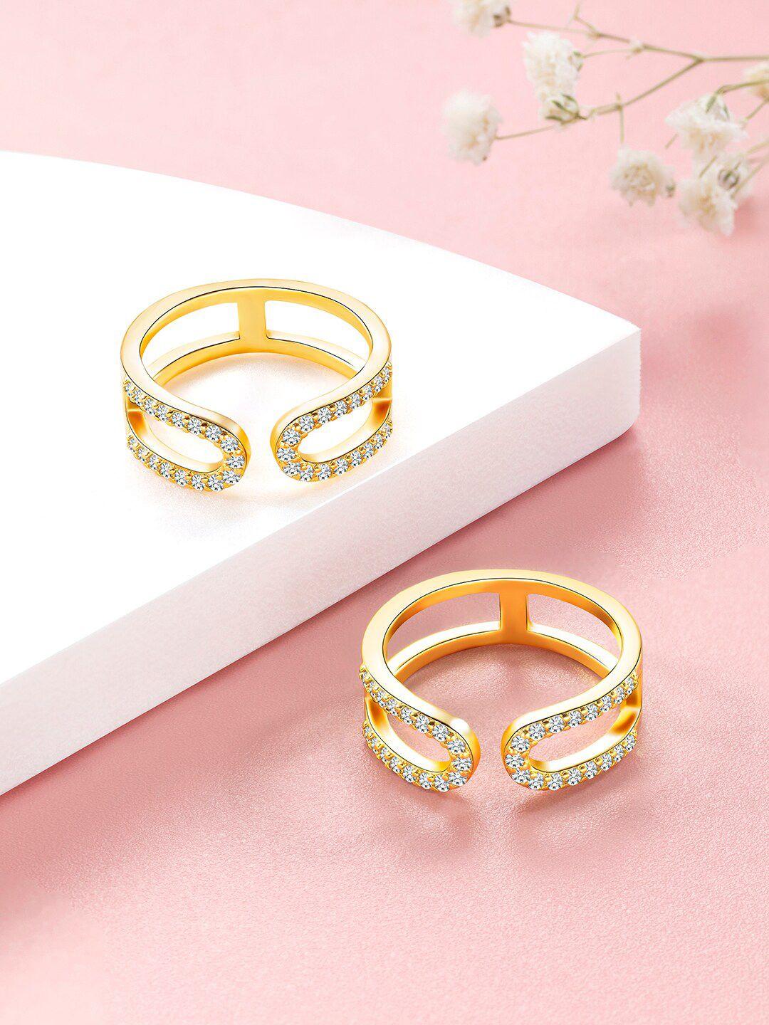 peora set of 2 gold-plated cz stone-studded toe rings