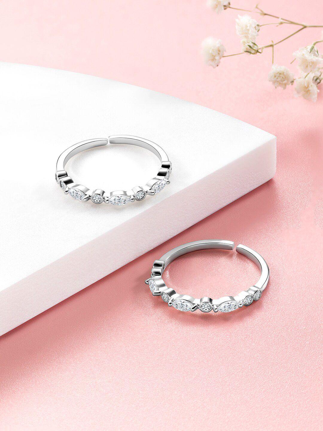 peora set of 2 silver plated cubic zirconia studded toe rings