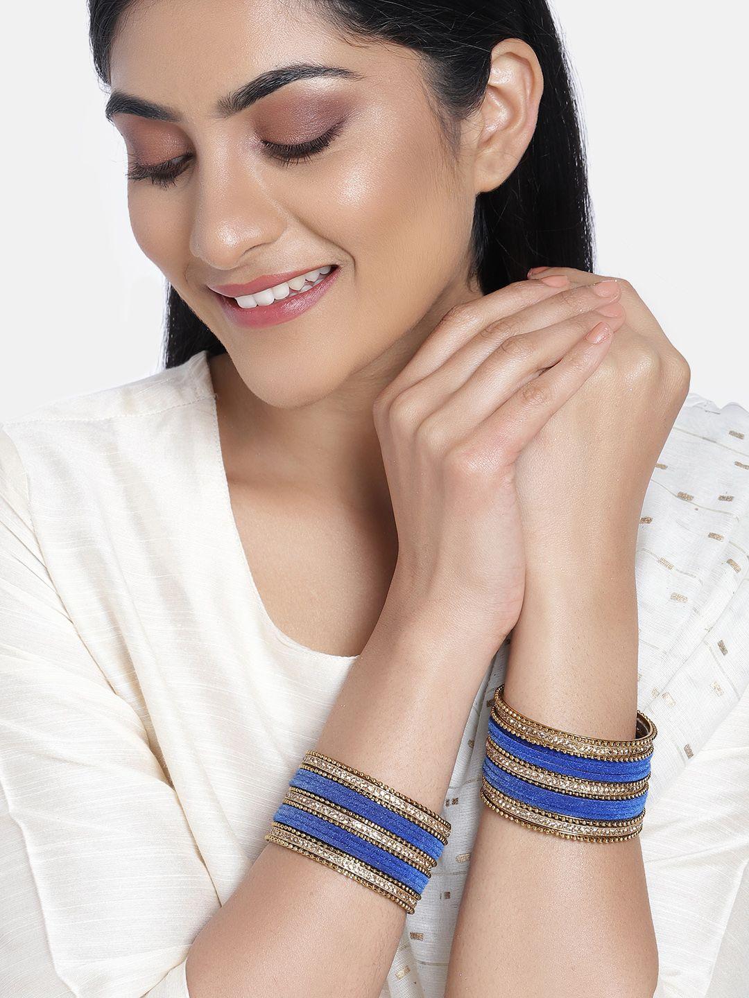 peora set of 30 blue gold plated velvet chuda bangles