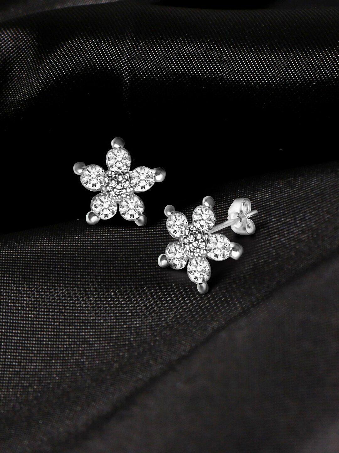 peora silver-plated ad-studded floral studs earrings