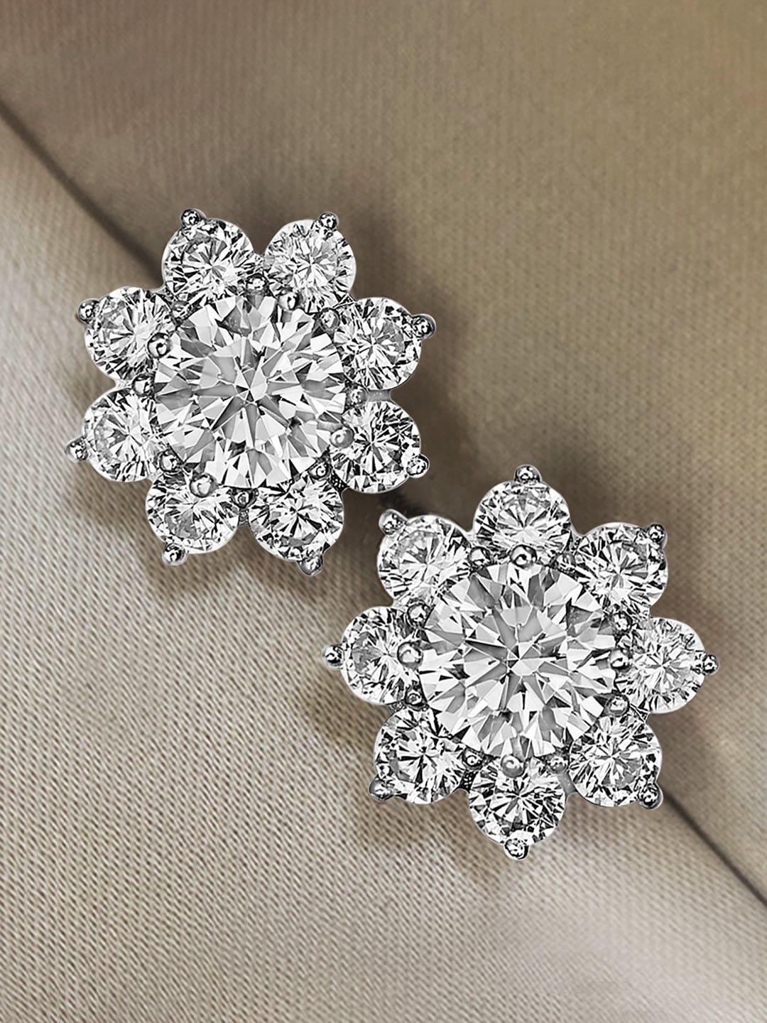 peora silver plated american diamond contemporary studs earrings