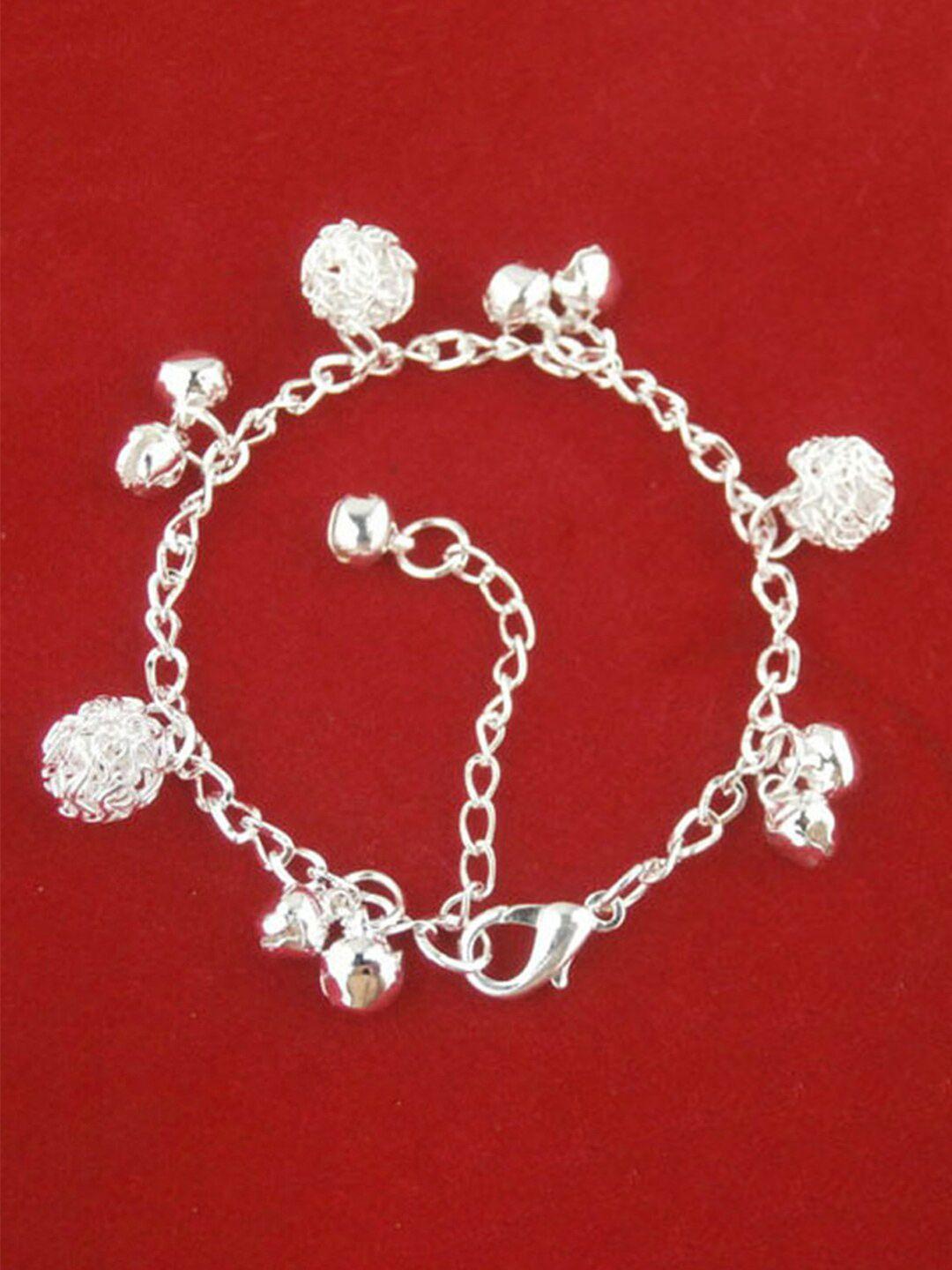 peora silver-plated american diamond studded charm bracelet