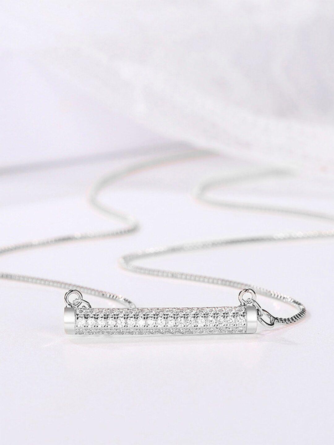 peora silver-plated american diamond studded pendant chain necklace