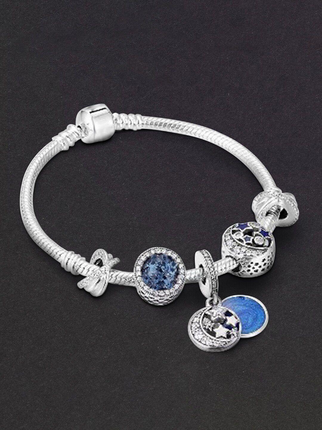 peora silver-plated cubic zirconia studded charm bracelet