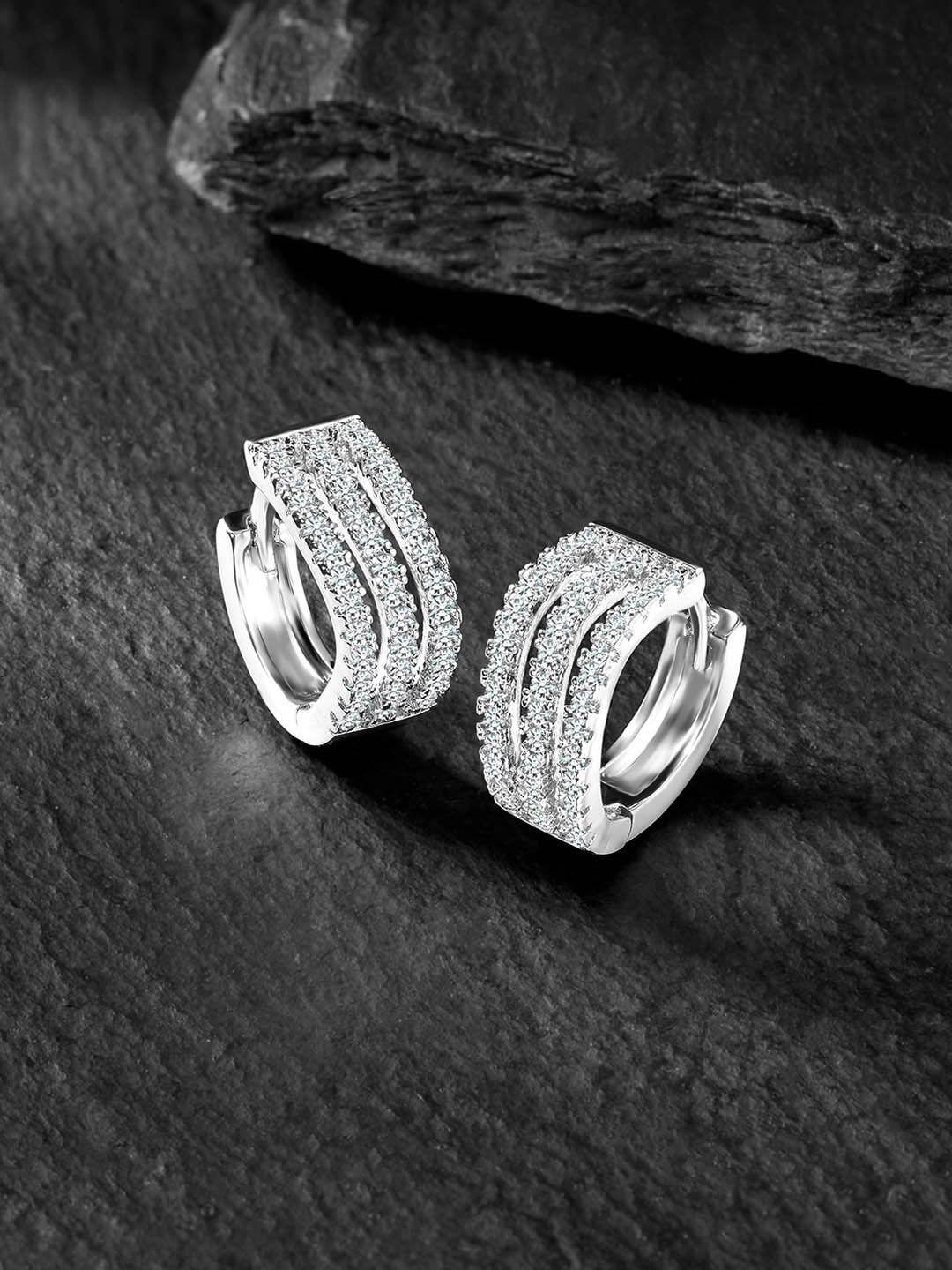 peora silver-plated cz studded contemporary hoop earrings